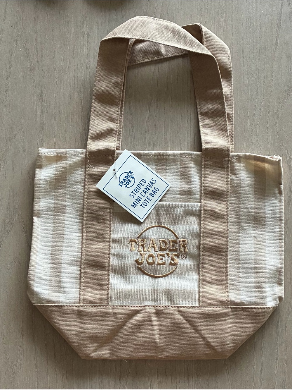 NWT Tan Trader Joe’s striped canvas tote